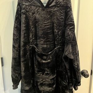 Cozy Black Plush Hoodie Dress